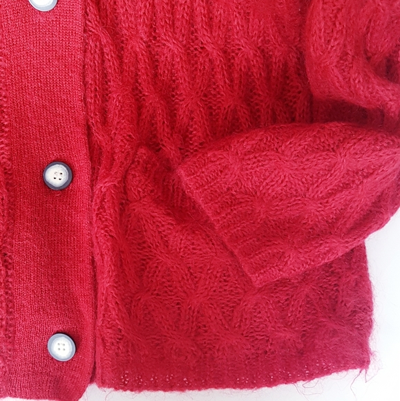 WOODS & GRAY Red Mohair Blend Knitted Long Cardigan - Picture 5 of 10